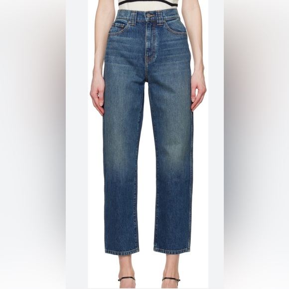 KHAITE Denim - KHAITE SHALBI Blue Denim Jeans with Orange Stitching